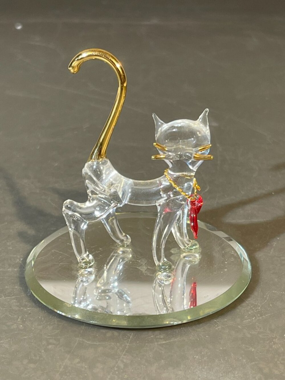 Glass Baron Cat Figurine with Gold Overlay on Tail & Whiskers 2.75" Tall (1763)